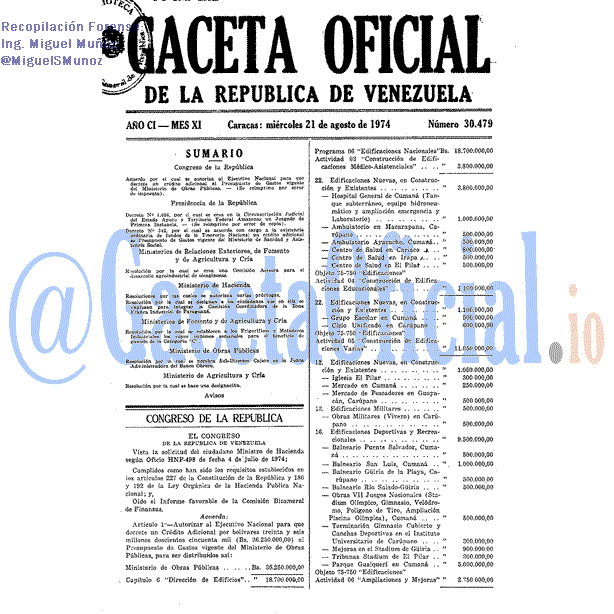 Gaceta Oficial 30479 del 21 Agosto 1974