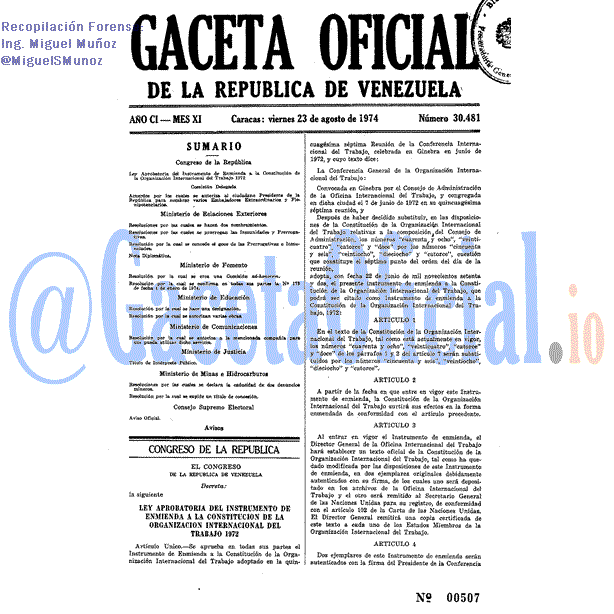 Gaceta Oficial 30481 del 23 Agosto 1974