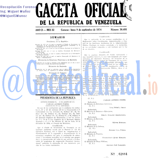 Gaceta Oficial 30495 del 9 Septiembre 1974