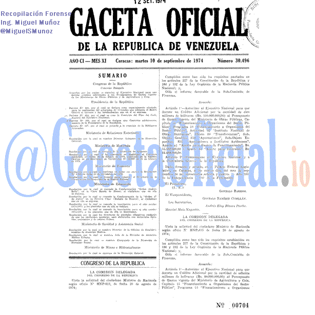 Gaceta Oficial 30496 del 10 Septiembre 1974