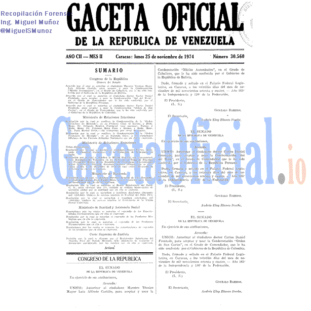 Gaceta Oficial 30560 del 25 Noviembre 1974