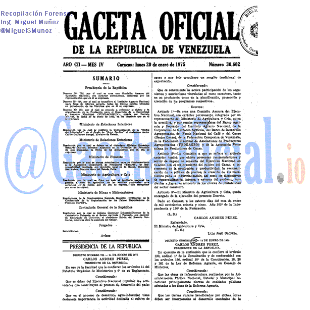 Gaceta Oficial 30602 del 20 Enero 1975