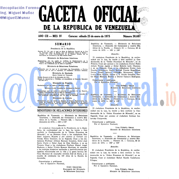 Gaceta Oficial 30607 del 25 Enero 1975