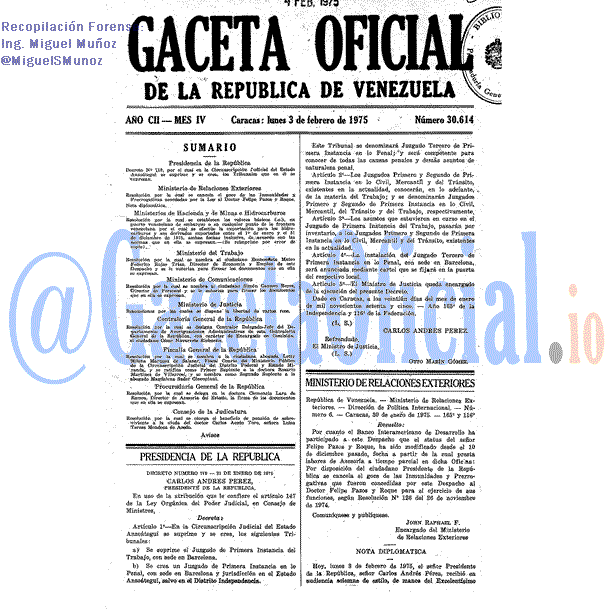 Gaceta Oficial 30614 del 3 Febrero 1975