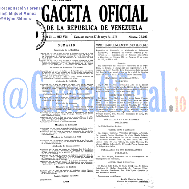 Gaceta Oficial 30703 del 27 Mayo 1975
