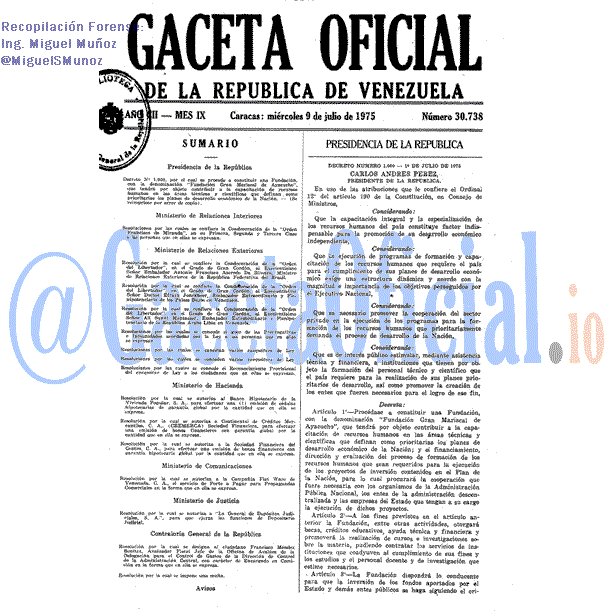 Gaceta Oficial 30738 del 9 Julio 1975