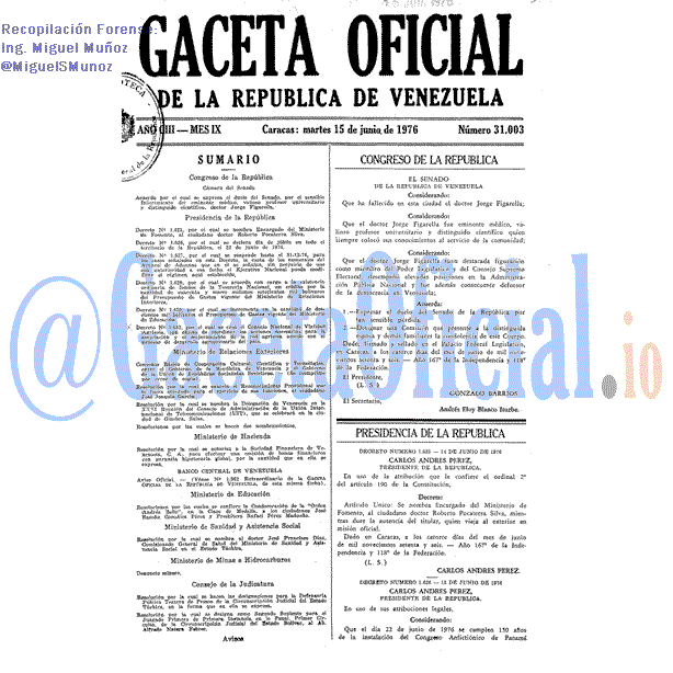 Gaceta Oficial 31003 del 15 Junio 1976