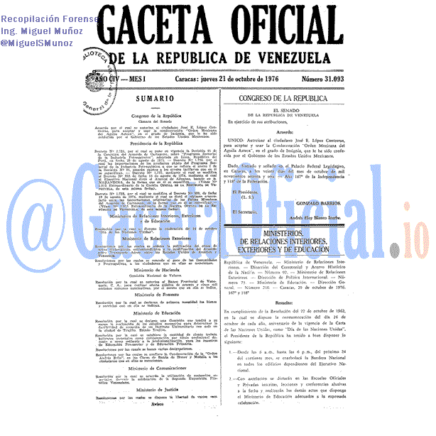 Gaceta Oficial 31093 del 21 Octubre 1976