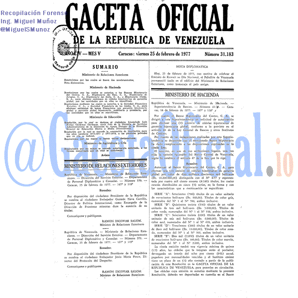 Gaceta Oficial 31183 del 25 Febrero 1977