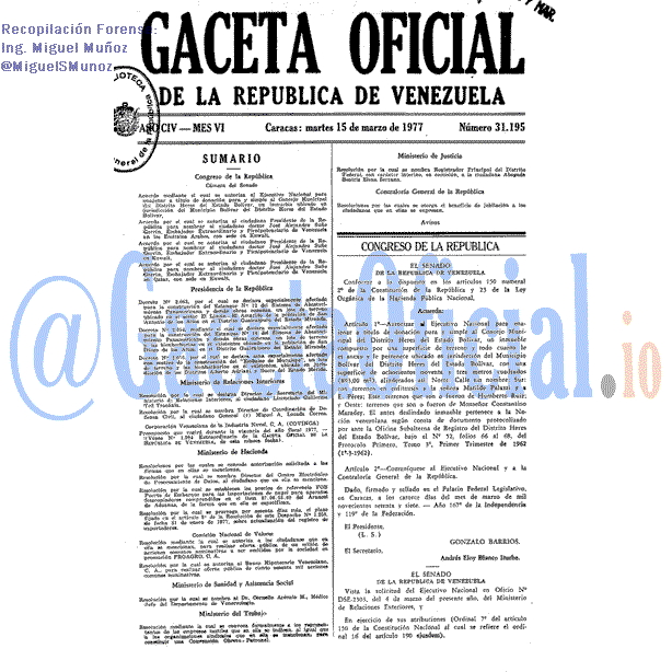 Gaceta Oficial 31195 del 15 Marzo 1977