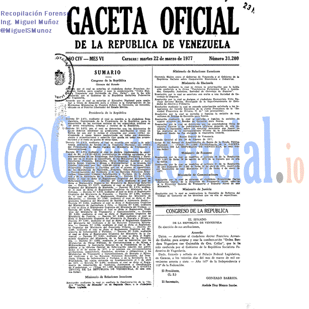 Gaceta Oficial 31200 del 22 Marzo 1977