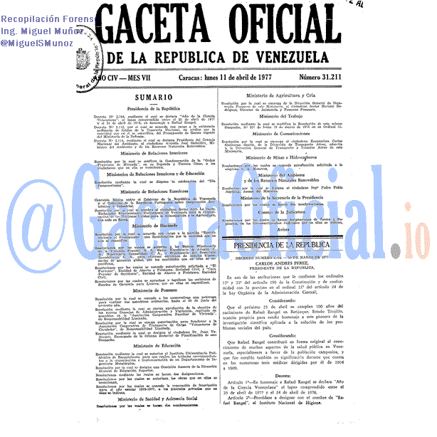 Gaceta Oficial 31211 del 11 Abril 1977