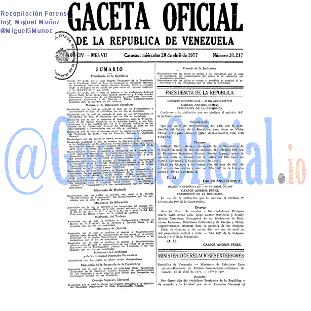 Gaceta Oficial 31217 del 20 Abril 1977
