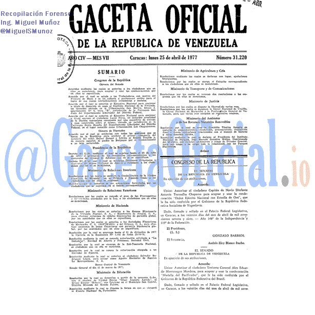 Gaceta Oficial 31220 del 25 Abril 1977