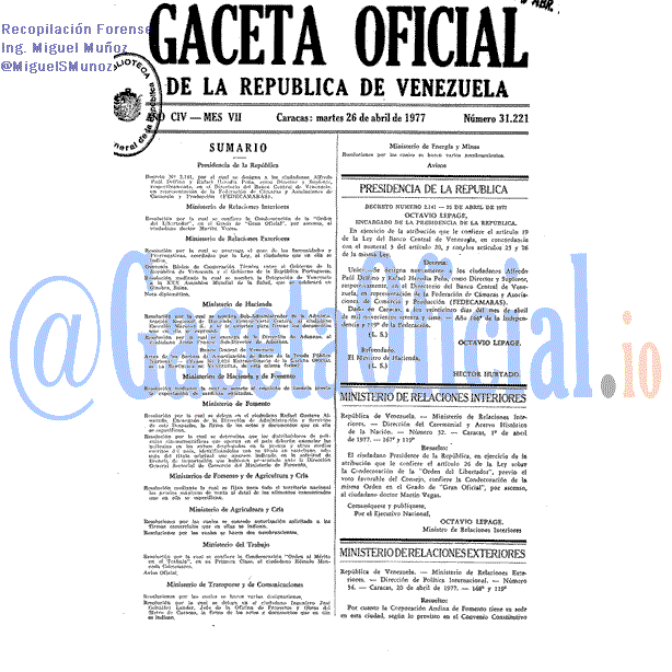 Gaceta Oficial 31221 del 26 Abril 1977