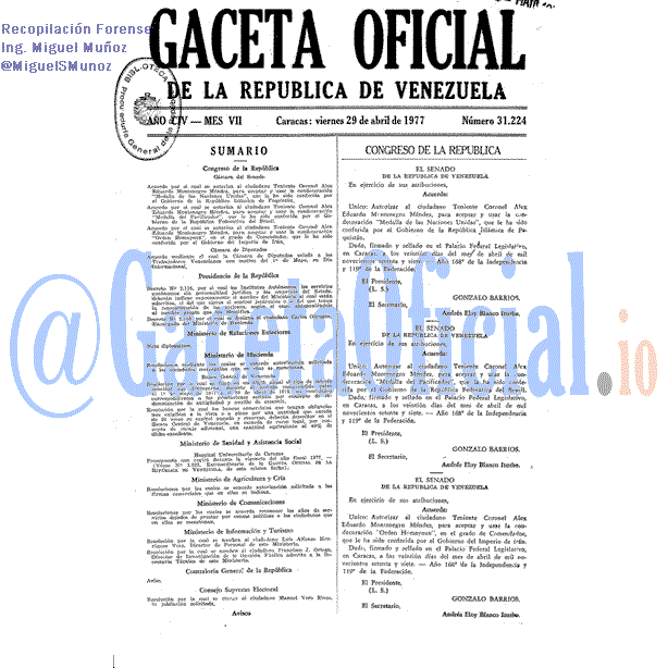 Gaceta Oficial 31224 del 29 Abril 1977