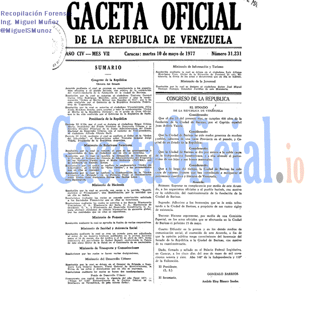 Gaceta Oficial 31231 del 10 Mayo 1977