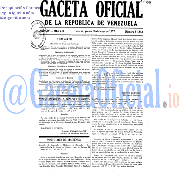 Gaceta Oficial 31243 del 26 Mayo 1977