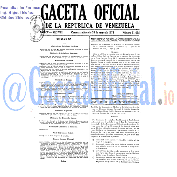 Gaceta Oficial 31498 del 31 Mayo 1978