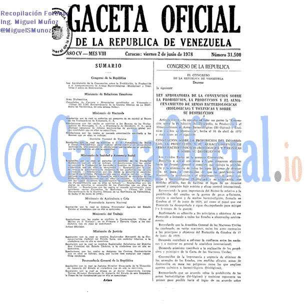 Gaceta Oficial 31500 del 2 Junio 1978