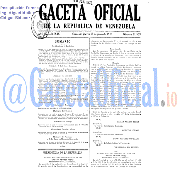 Gaceta Oficial 31509 del 15 Junio 1978