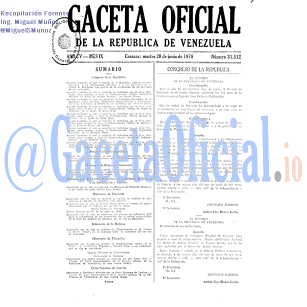 Gaceta Oficial 31512 del 20 Junio 1978