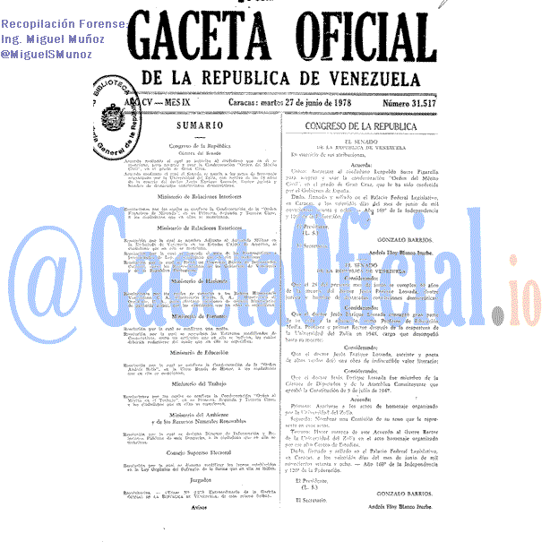 Gaceta Oficial 31517 del 27 Junio 1978