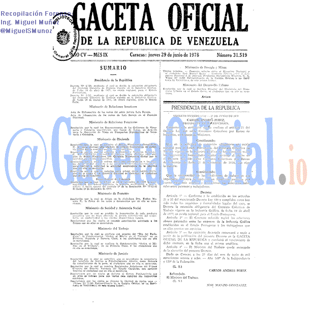 Gaceta Oficial 31519 del 29 Junio 1978