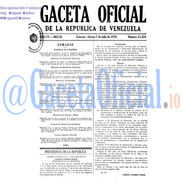 Gaceta Oficial 31524 del 7 Julio 1978