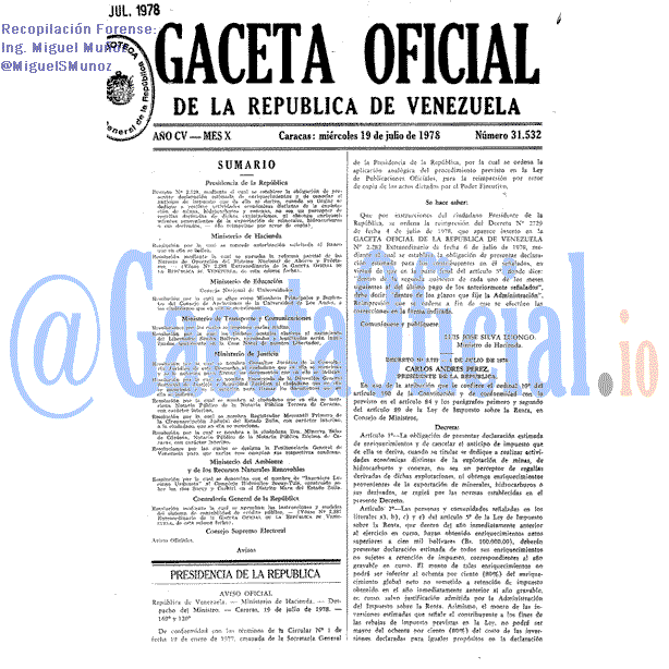 Gaceta Oficial 31532 del 19 Julio 1978
