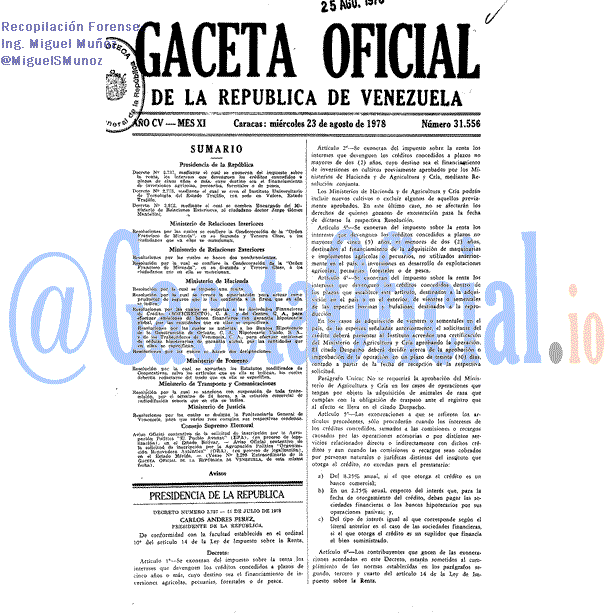 Gaceta Oficial 31556 del 23 Agosto 1978