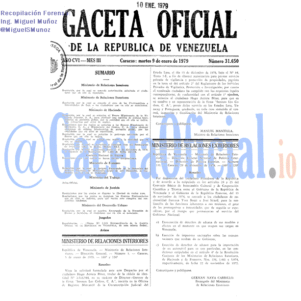 Gaceta Oficial 31650 del 9 Enero 1979