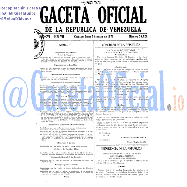 Gaceta Oficial 31729 del 7 Mayo 1979