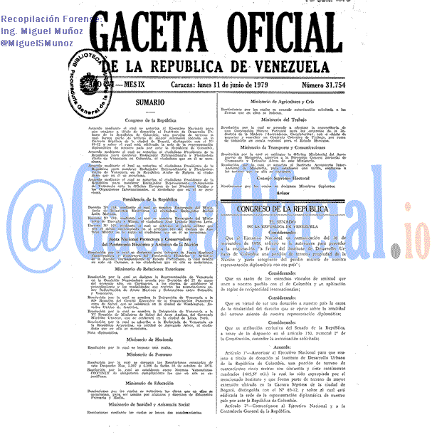 Gaceta Oficial 31754 del 11 Junio 1979