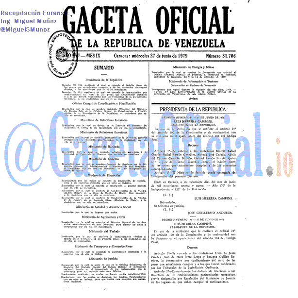 Gaceta Oficial 31766 del 27 Junio 1979