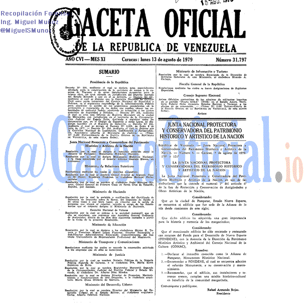 Gaceta Oficial 31797 del 13 Agosto 1979