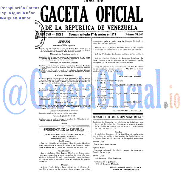 Gaceta Oficial 31843 del 17 Octubre 1979