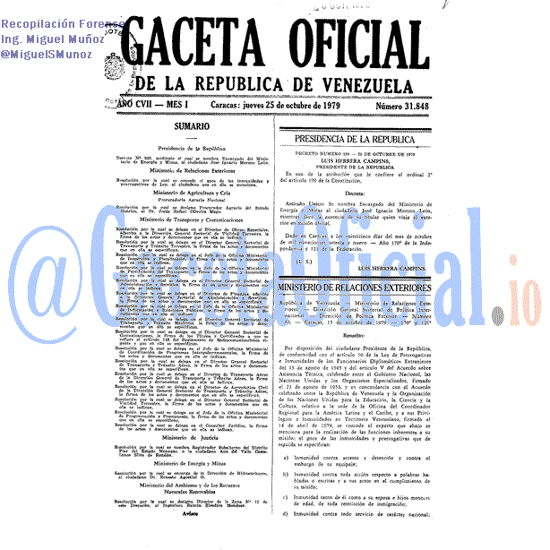 Gaceta Oficial 31848 del 25 Octubre 1979