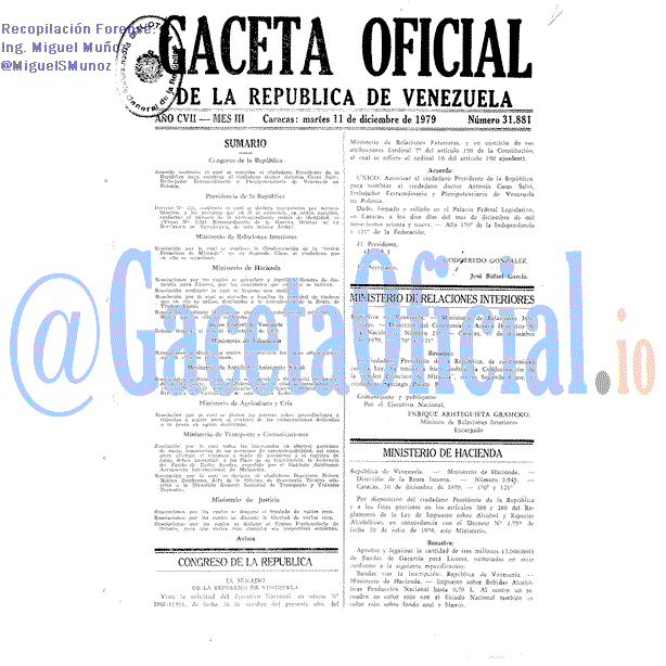 Gaceta Oficial 31881 del 11 Diciembre 1979