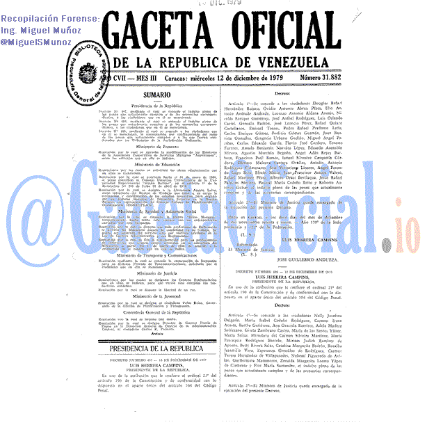 Gaceta Oficial 31882 del 12 Diciembre 1979