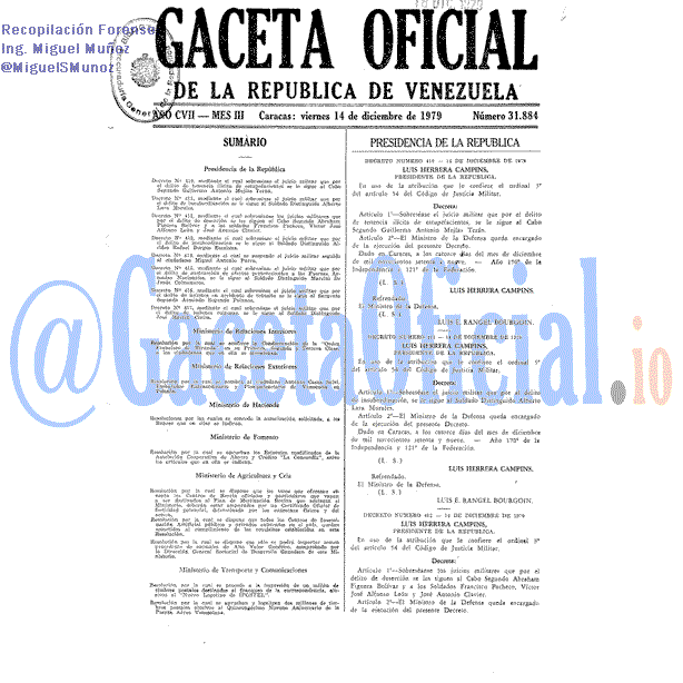 Gaceta Oficial 31884 del 14 Diciembre 1979