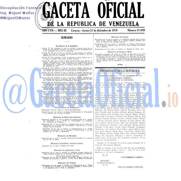Gaceta Oficial 31889 del 21 Diciembre 1979