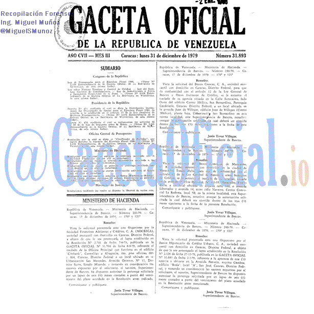 Gaceta Oficial 31893 del 31 Diciembre 1979