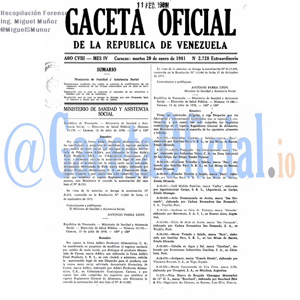 Gaceta Oficial 2728 del 20 Enero 1981