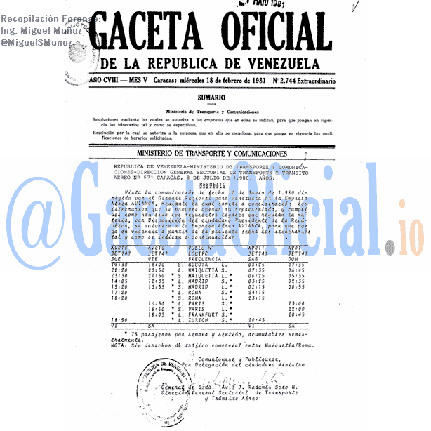 Gaceta Oficial 2744 del 18 Febrero 1981
