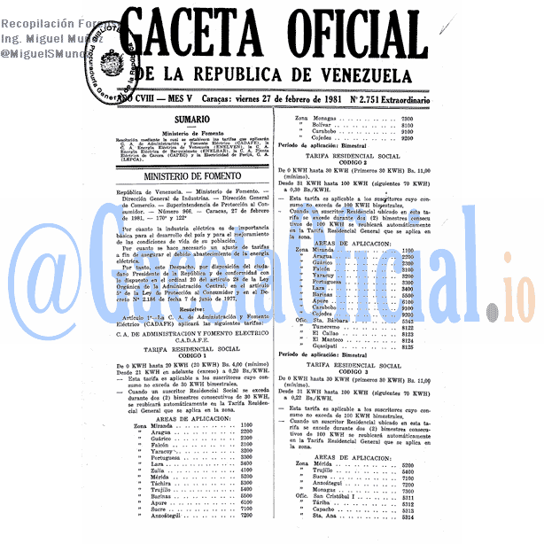 Gaceta Oficial 2751 del 27 Febrero 1981