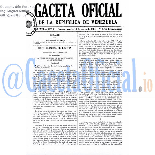 Gaceta Oficial 2752 del 10 Marzo 1981