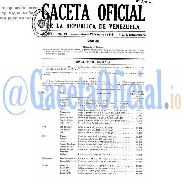 Gaceta Oficial 2753 del 13 Marzo 1981
