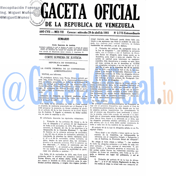Gaceta Oficial 2775 del 29 Abril 1981