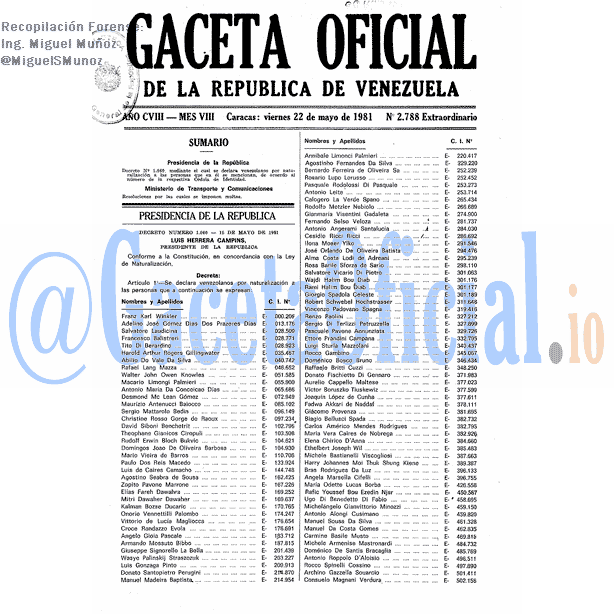 Gaceta Oficial 2788 del 22 Mayo 1981